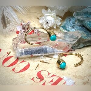 18k Gold Plated Sterling Silver Dry Creek Turquoise Huggie Hoop No Back Earrings